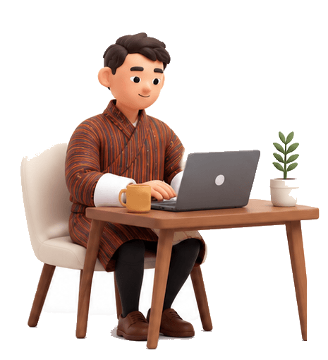 Illustration of a Bhutanese creator working on a laptop